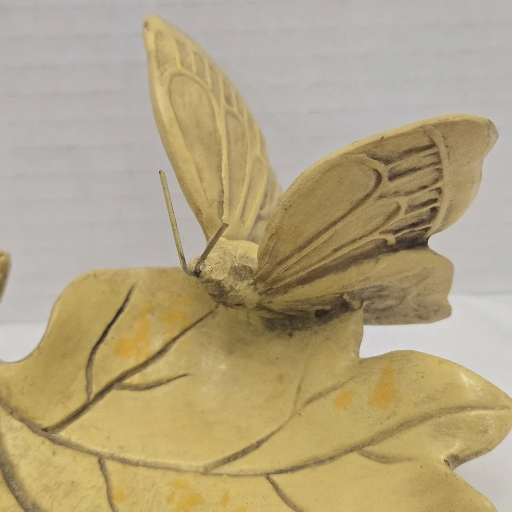 Vtg MCM Golden Maple Leaf Trinket Dish Butterfly Autumn Resin Jewelry Tray 5